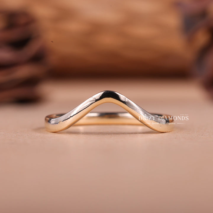 14k-18k Solid Gold Plain Curved Stacking Wedding Band