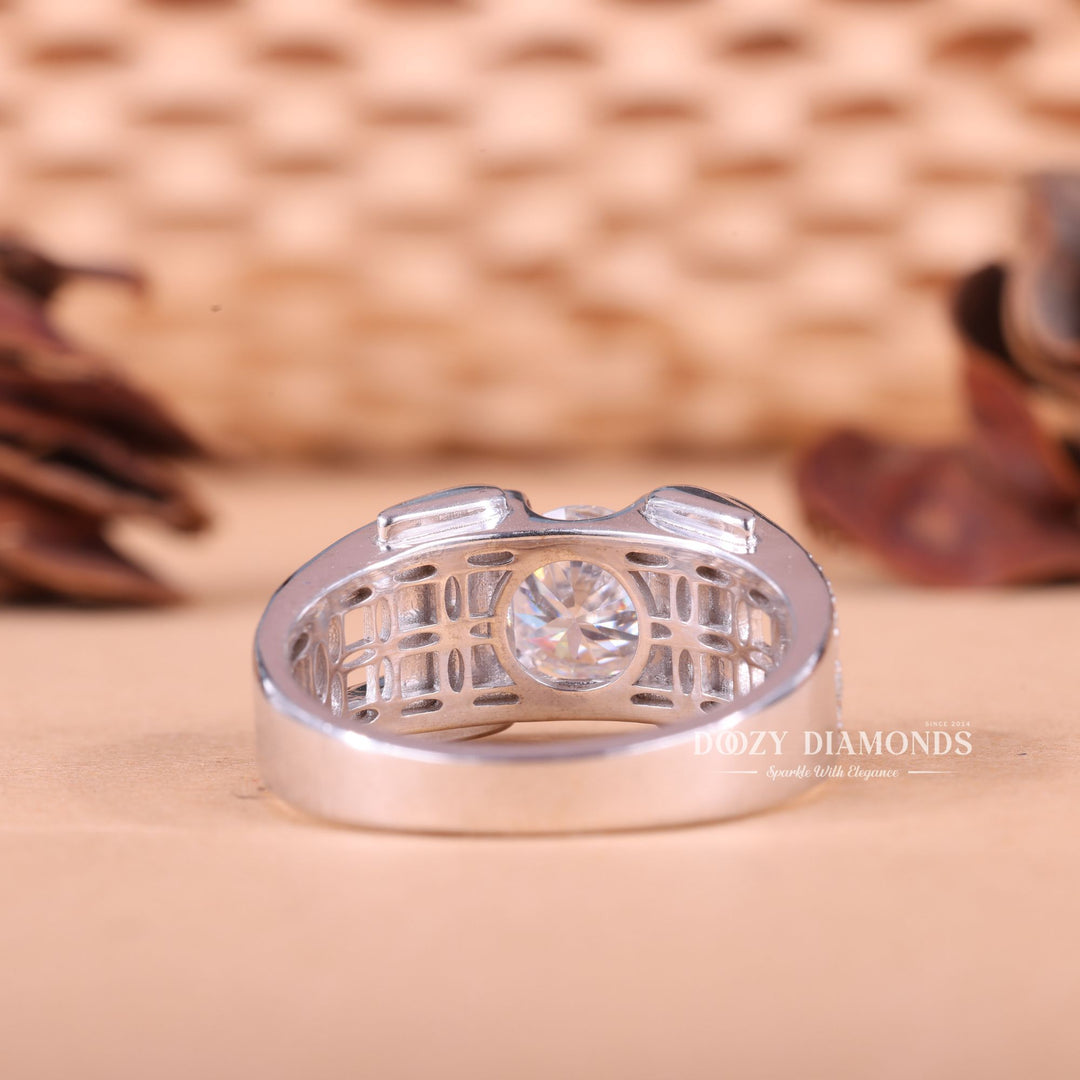 1.0CT Round Cut Lab Grown F/VS1 Diamond Unique Men's Wedding Ring