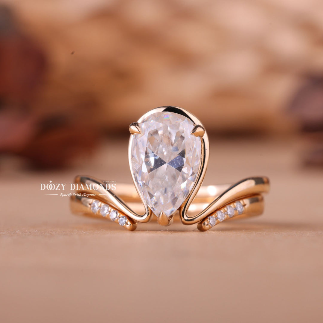 1.0CT Pear F-VS Lab Grown Unique Wedding Ring with Open Diamond Band