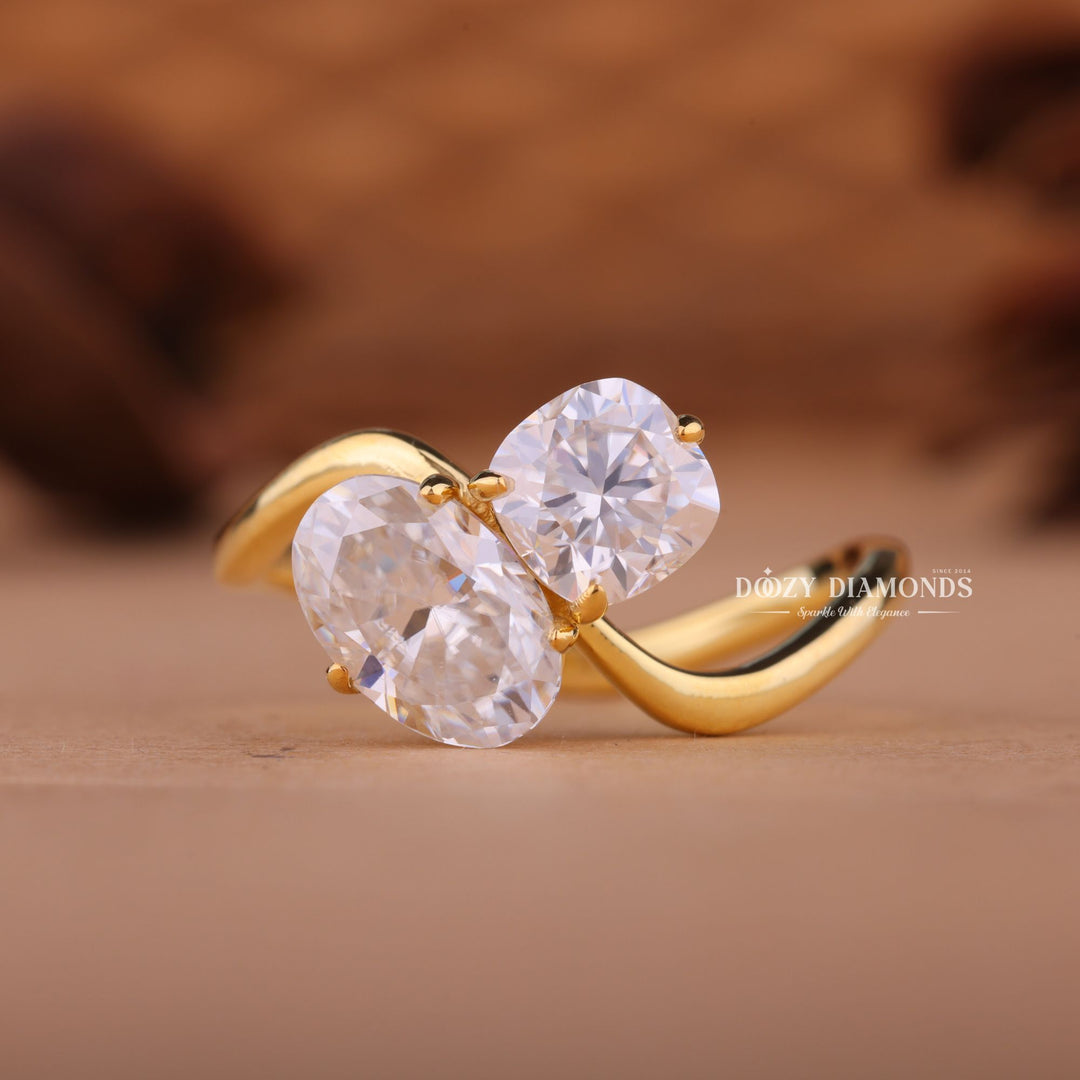 Cushion & Oval Cut Lab Grown Diamond Toi et Moi Engagement Ring
