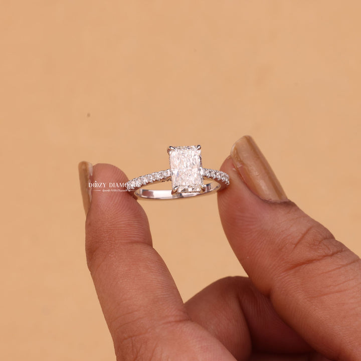 1.50CT-2.50CT Radiant Cut F/VS2 Lab Grown Diamond Hidden Halo Engagement Ring