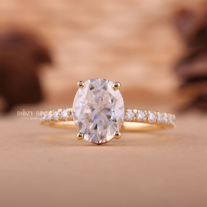 1.50CT-2.50CT Oval E/VS2 Lab Created Diamond Hidden Halo Engagement Ring