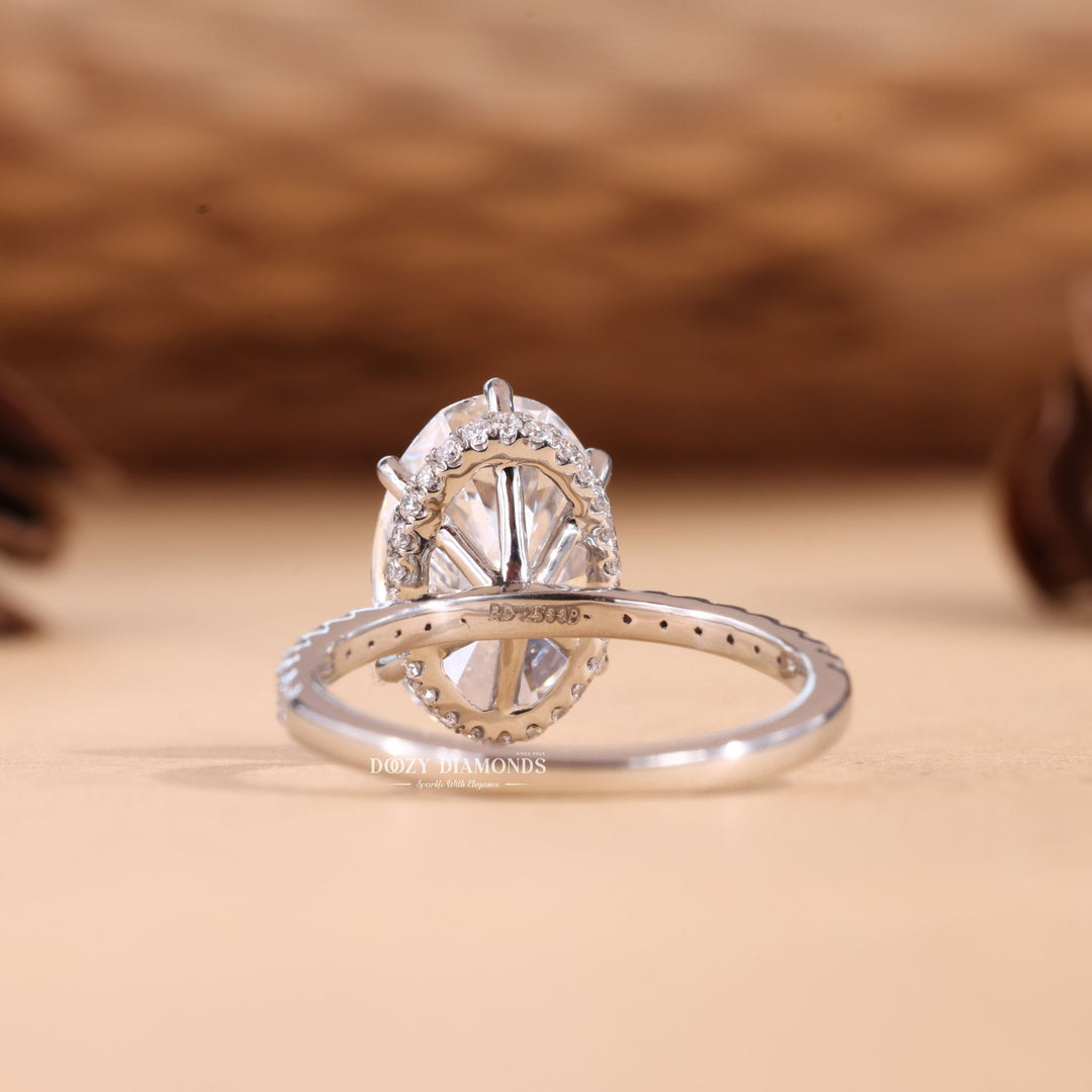 4.0CT-5.0CT Oval Cut E/VS2 Lab Grown Diamond Hidden Halo Engagement Ring