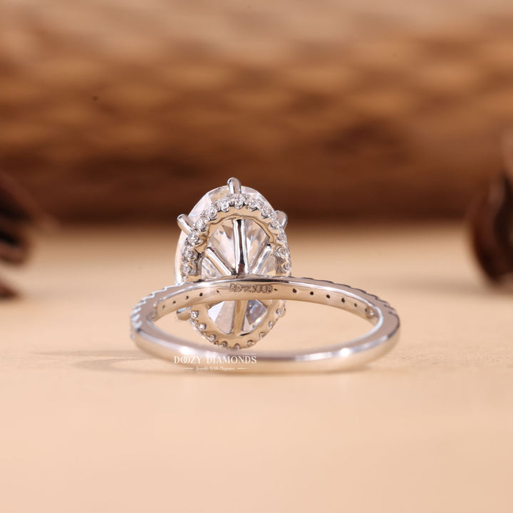 4.0CT-5.0CT Oval Cut E/VS2 Lab Grown Diamond Hidden Halo Engagement Ring