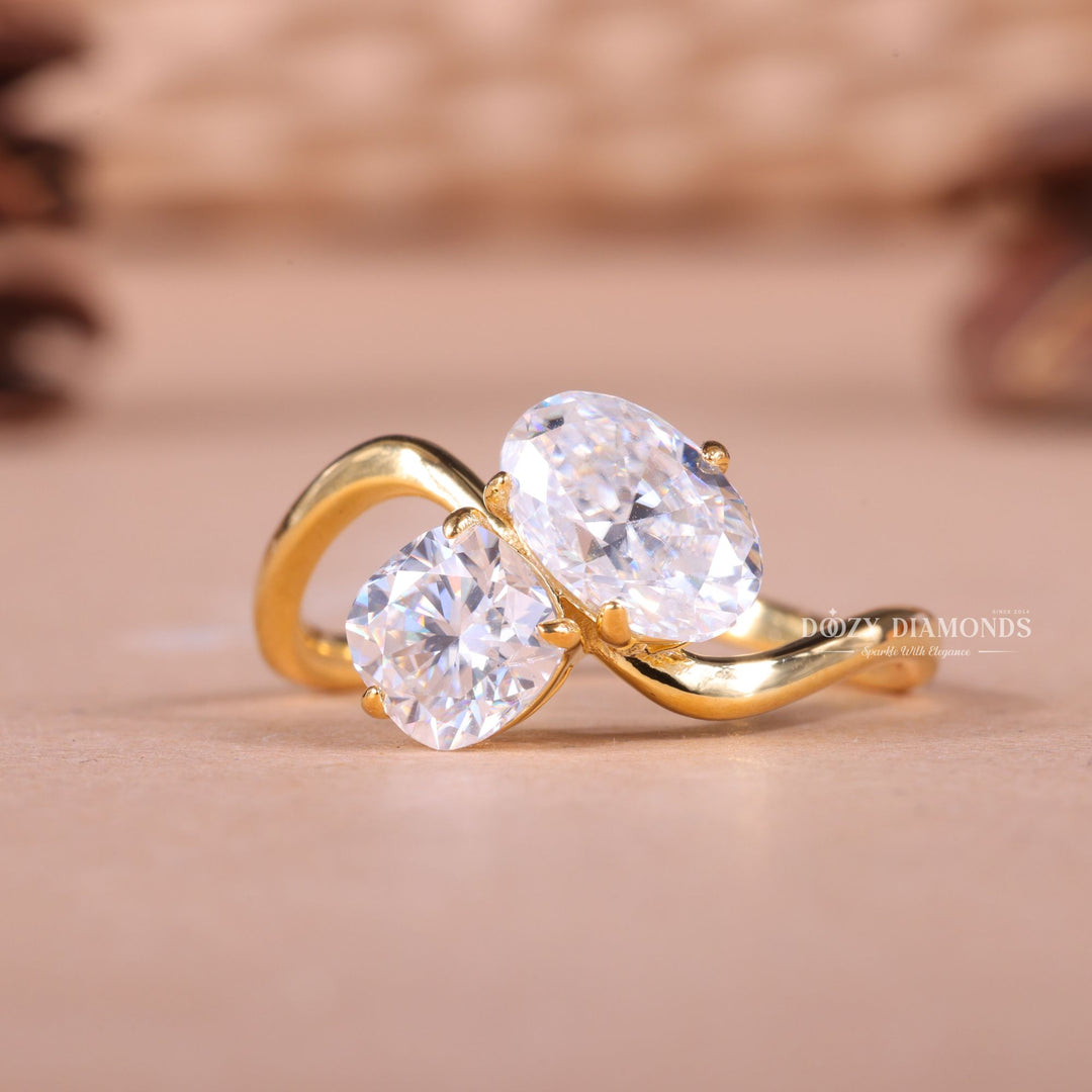 Elongated Oval & Cushion Cut Lab Grown E/VS2 Two Stone Engagement Ring