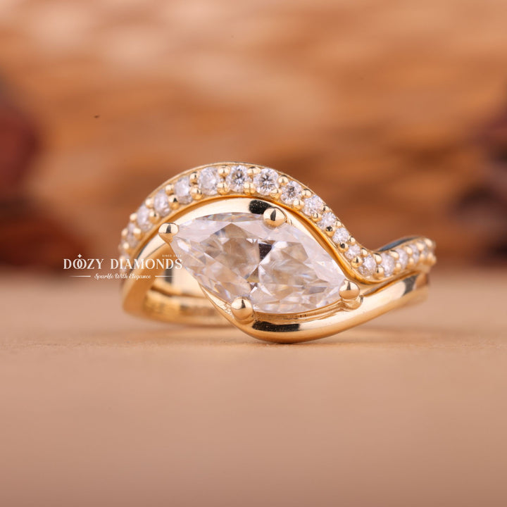 2.50CT Marquise Cut F-VS2 Lab Grown Unique Wedding Ring with Diamond Band
