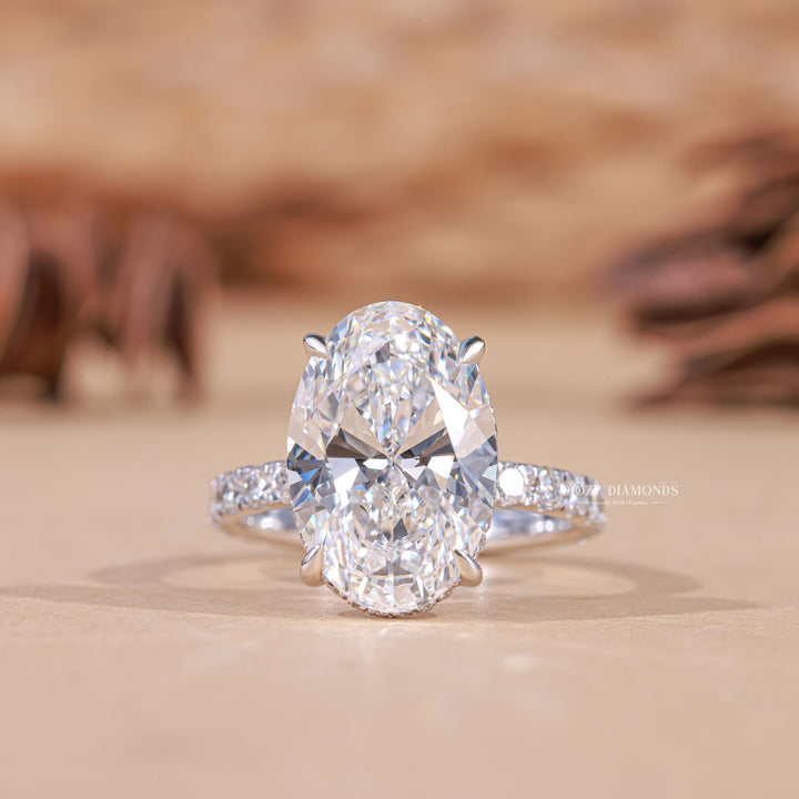 4.50CT - 5.50CT Oval Cut E/VS1 Lab Grown Diamond Hidden Halo Engagement Ring - Doozy Diamonds