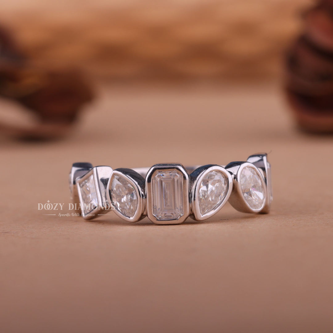 Bezel Set Mix Shape EF/VVS Diamond Lab Grown Half Eternity Wedding Band