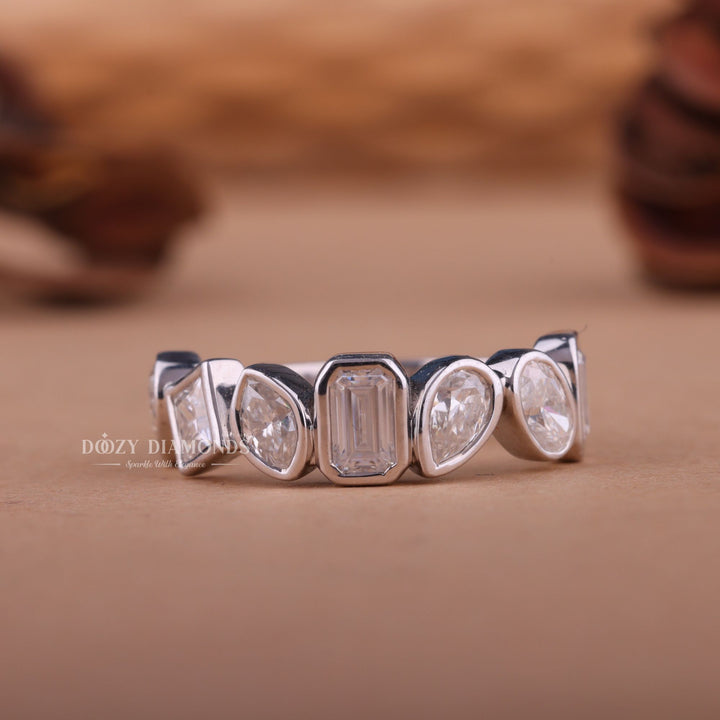 Bezel Set Mix Shape EF/VVS Diamond Lab Grown Half Eternity Wedding Band