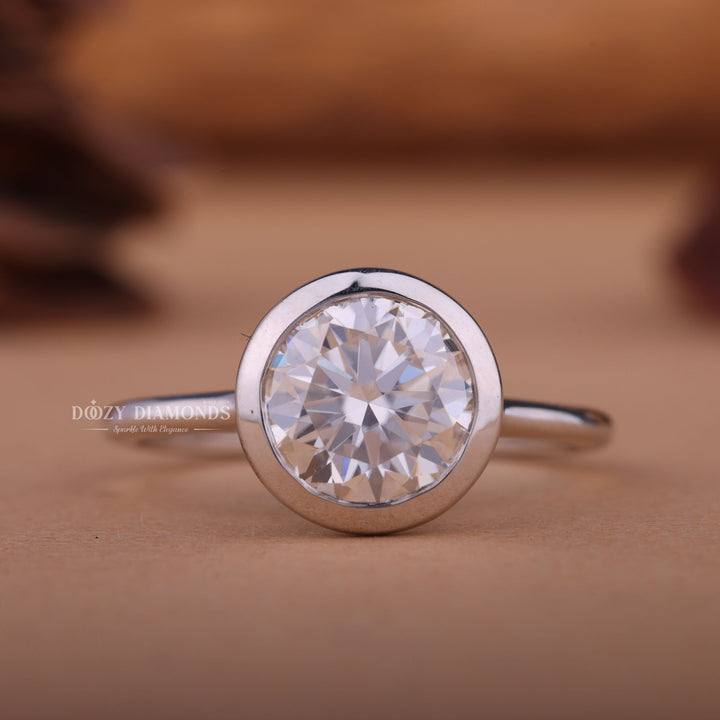 1.50CT-2.50CT Round F/VS1 Lab Grown Diamond Bezel Set Engagement Ring