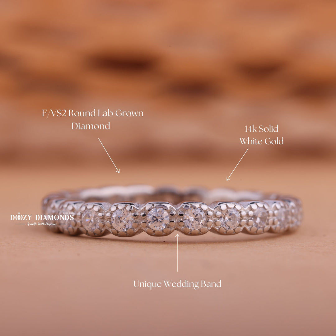 Round Diamond CVD EF/VVS Full Eternity Milgrain Wedding Band