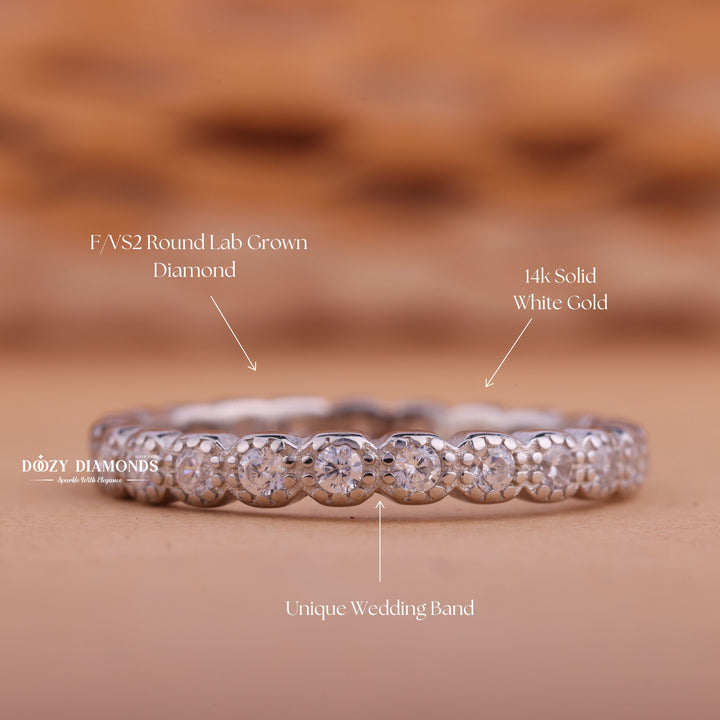 Round Diamond CVD EF/VVS Full Eternity Milgrain Wedding Band