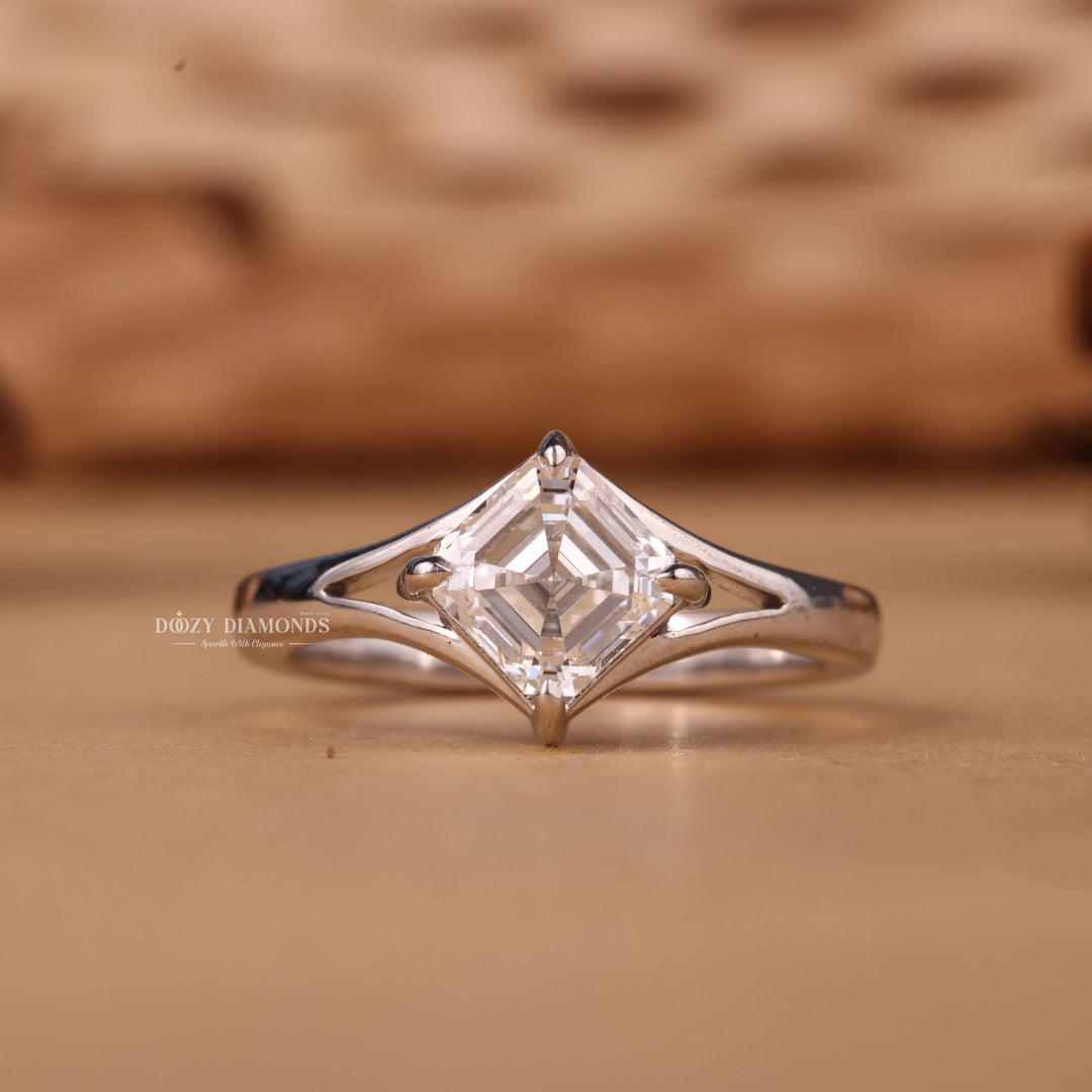 1.0CT-2.0CT Asscher Cut F/VS2 Lab Grown Diamond Split Shank Engagement Ring