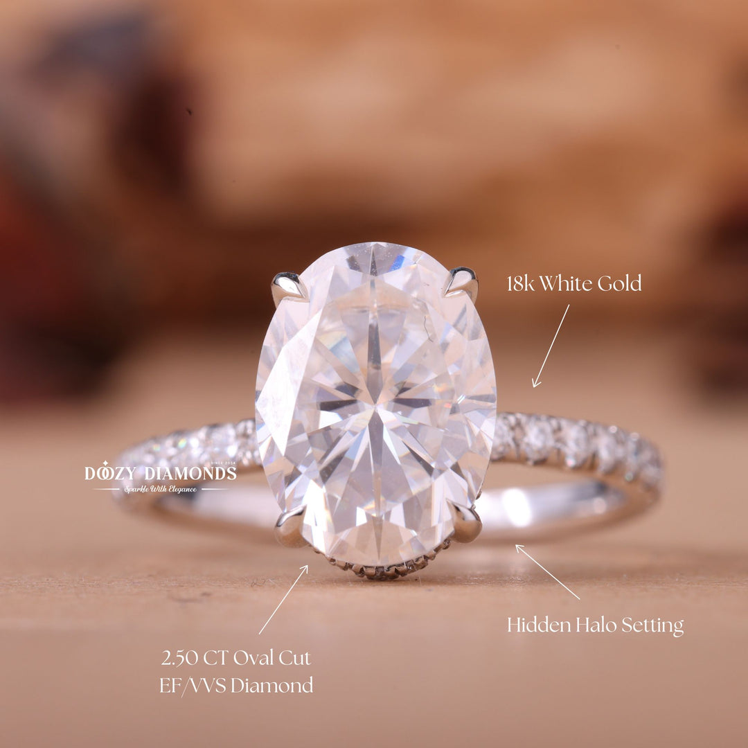 2.50CT-3.50CT Oval E/VS1 Lab Grown Diamond Hidden Halo Engagement Ring
