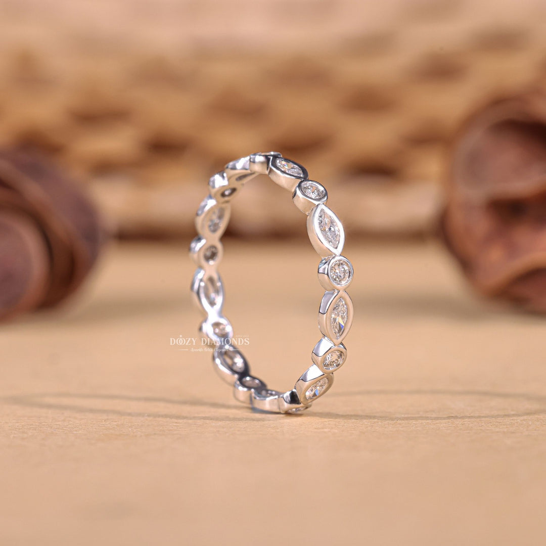 Round & Marquise Cut Lab Grown Diamond EF/VVS Bezel Set Wedding Band