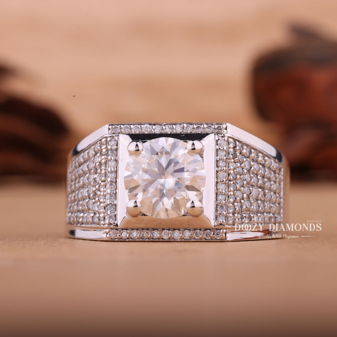 1.0CT Round Cut Lab Grown F/VS Diamond Pave Men's Wedding Ring