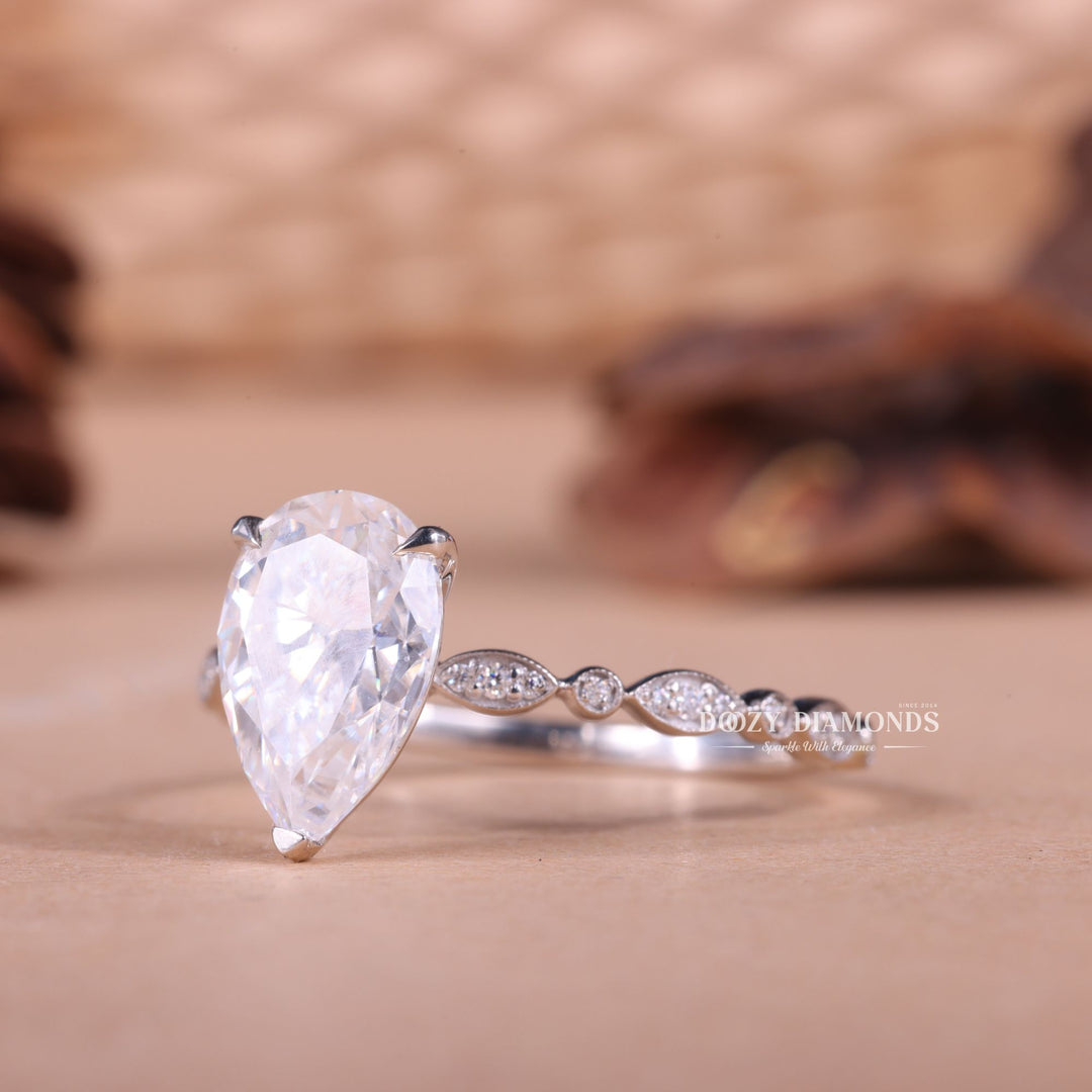 2.50CT-3.50CT Pear E/VS1 Lab Created Diamond Vintage Pave Engagement Ring