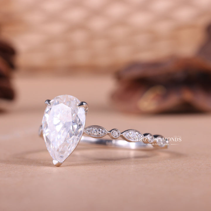 2.50CT-3.50CT Pear E/VS1 Lab Created Diamond Vintage Pave Engagement Ring