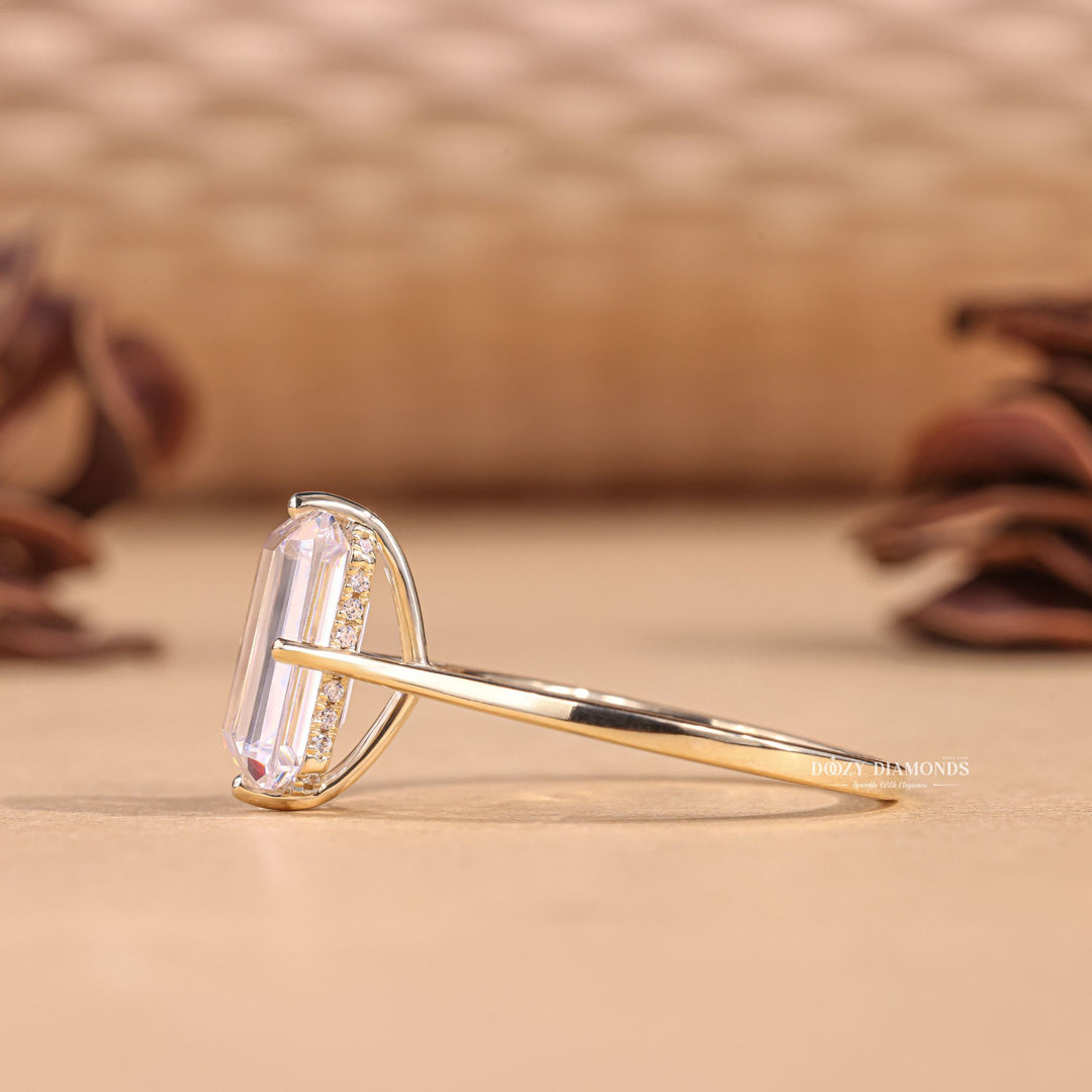 4.0CT - 6.0CT Emerald Cut E/VS1 Lab Grown Diamond Hidden Halo Engagement Ring - Doozy Diamonds