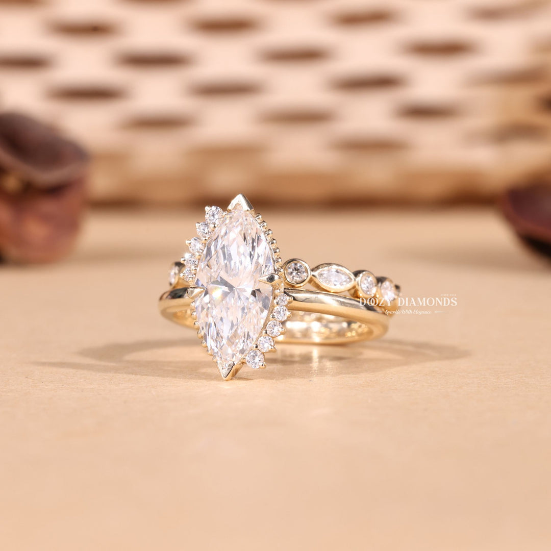2.50CT Marquise Cut EF-VS2 Lab Grown Vintage Wedding Ring with Bezel Set Band