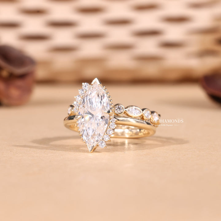2.50CT Marquise Cut EF-VS2 Lab Grown Vintage Wedding Ring with Bezel Set Band