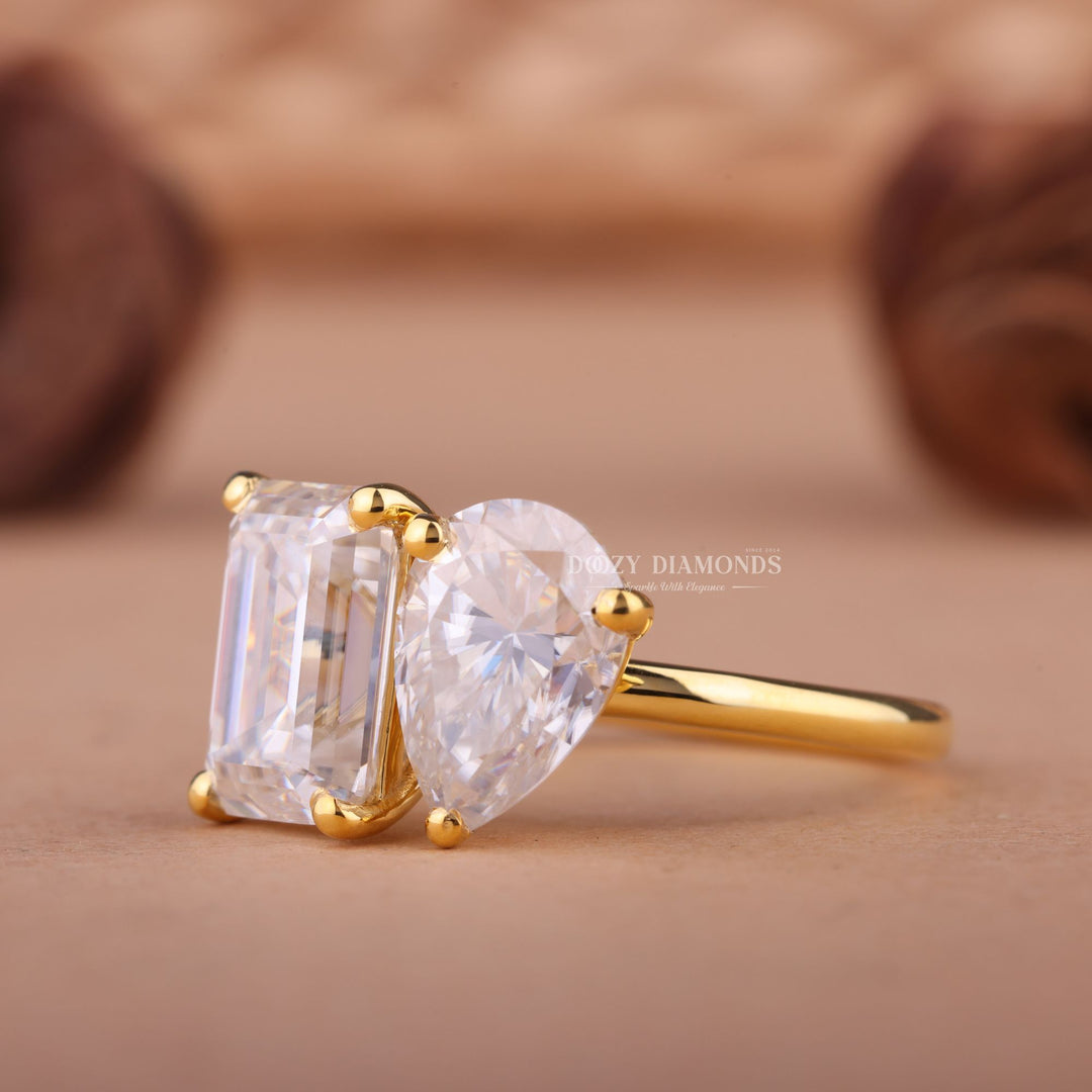 1.0CT-2.0CT Pear & Emerald F/VS1 Lab Grown Diamond Two Stone Engagement Ring