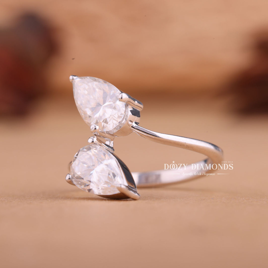 1.0CT Pear Cut Lab Grown E/VS2 Diamond Two Stone Open Engagement Ring