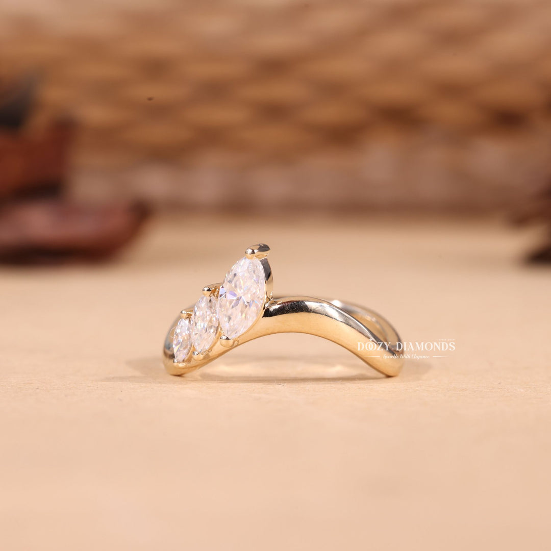 Marquise Cut Lab Grown Diamond EF/VVS Curved Wedding Band