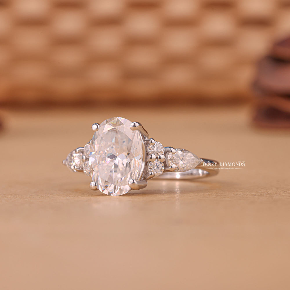 1.50CT - 2.50CT Oval Cut E/VS1 Lab Grown Diamond Cluster Engagement Ring - Doozy Diamonds
