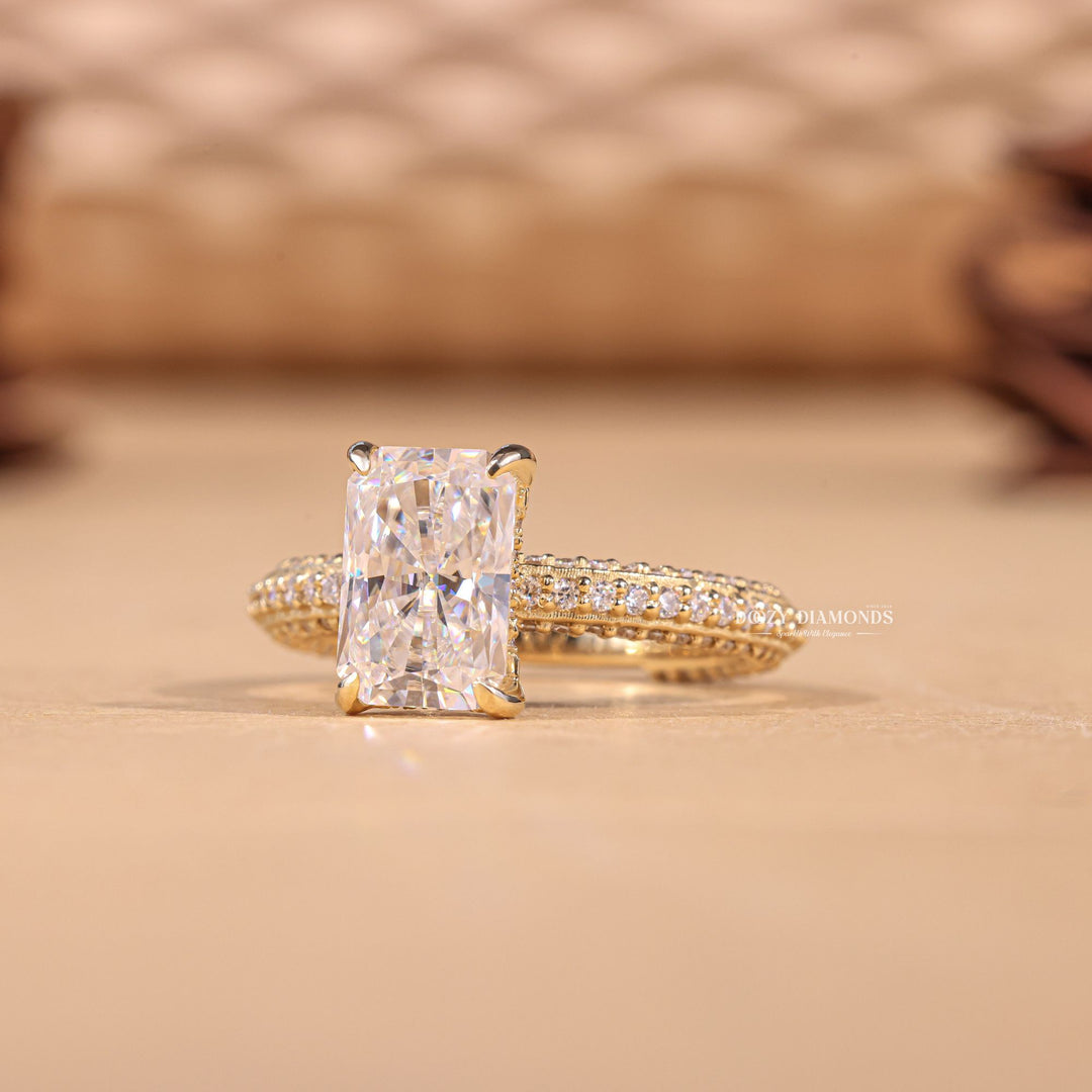 3.0CT - 4.0CT Radiant E/VS2 Lab Grown Diamond Micro Pave Engagement Ring - Doozy Diamonds