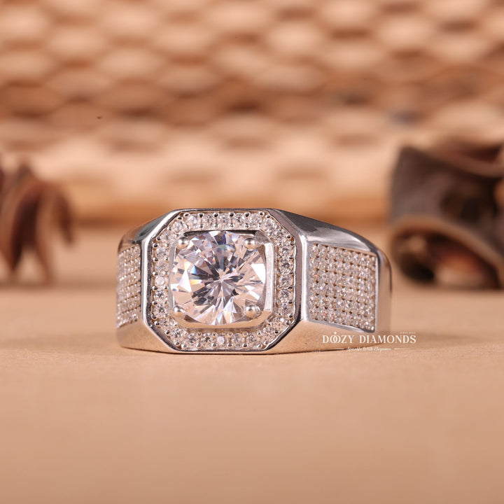 1.0CT Round Cut Lab Grown F/VS1 Diamond Halo Men's Wedding Ring