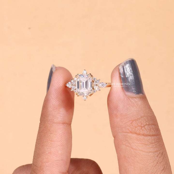 1.50CT-2.50CT Emerald Cut E/VS1 Lab Grown Diamond Cluster Engagement Ring