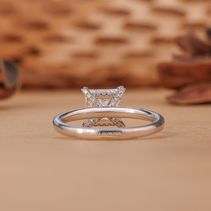 1.0CT - 2.0CT Princess Cut F/VS1 Lab Grown Hidden Halo Diamond Engagement Ring - Doozy Diamonds