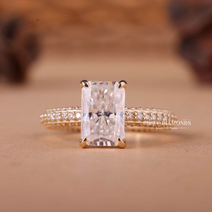 2.50CT-3.50CT Radiant F/VS1 Lab Grown Diamond Micro Pave Engagement Ring