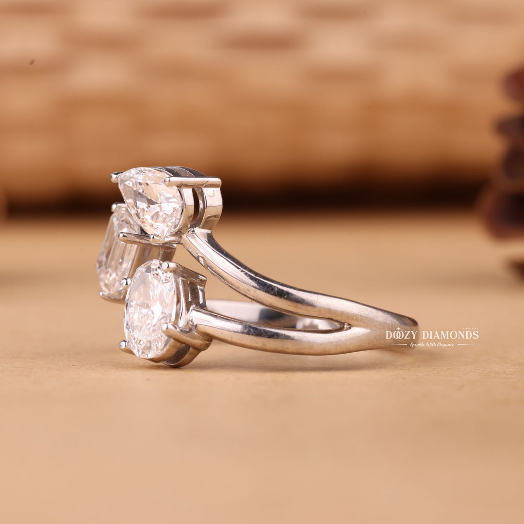 Oval, Pear & Emerald Cut F/VS2 Lab Grown Diamond Three Stone Engagement Ring