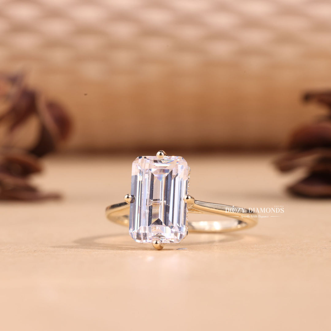 4.0CT-6.0CT Emerald Cut E/VS1 Lab Grown Diamond Hidden Halo Engagement Ring
