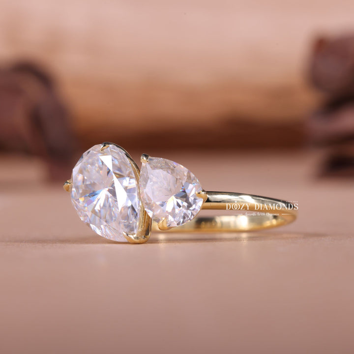 Pear Cut Lab Grown E/VS1 Diamond Two Stone Engagement Ring
