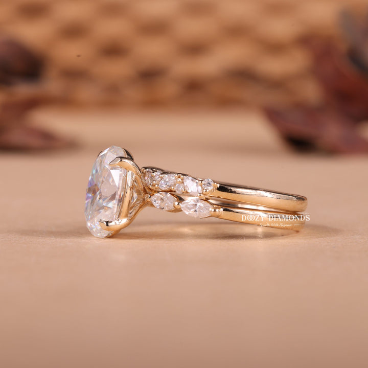 2.0CT Oval Cut EF-VS1 Lab Grown Pave Diamond Ring with Half Eternity Band