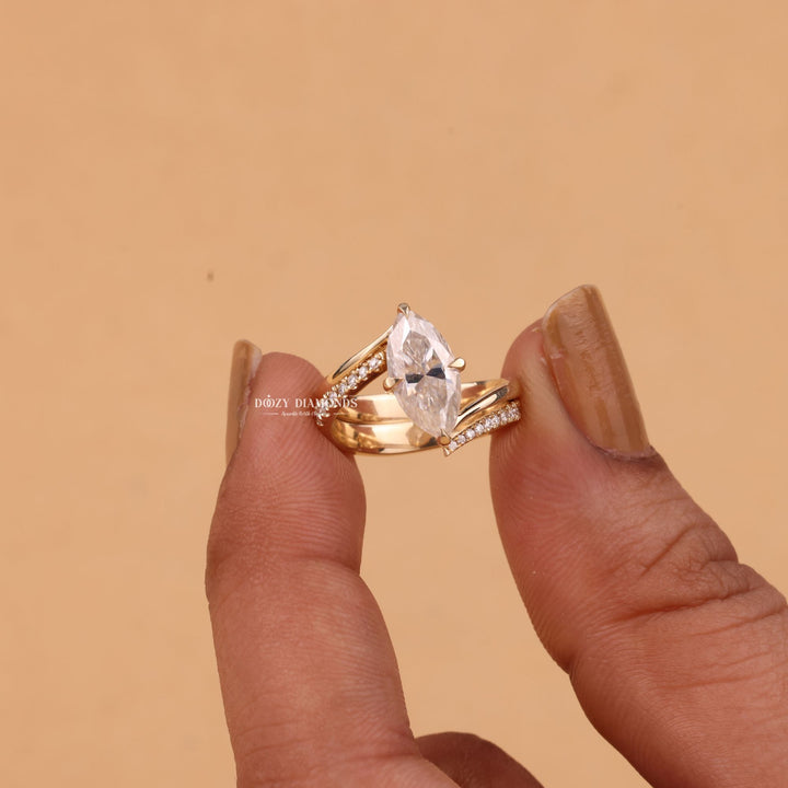 2.0CT Marquise Cut EF-VS2 Lab Grown Unique Engagement Ring with Open Wedding Band
