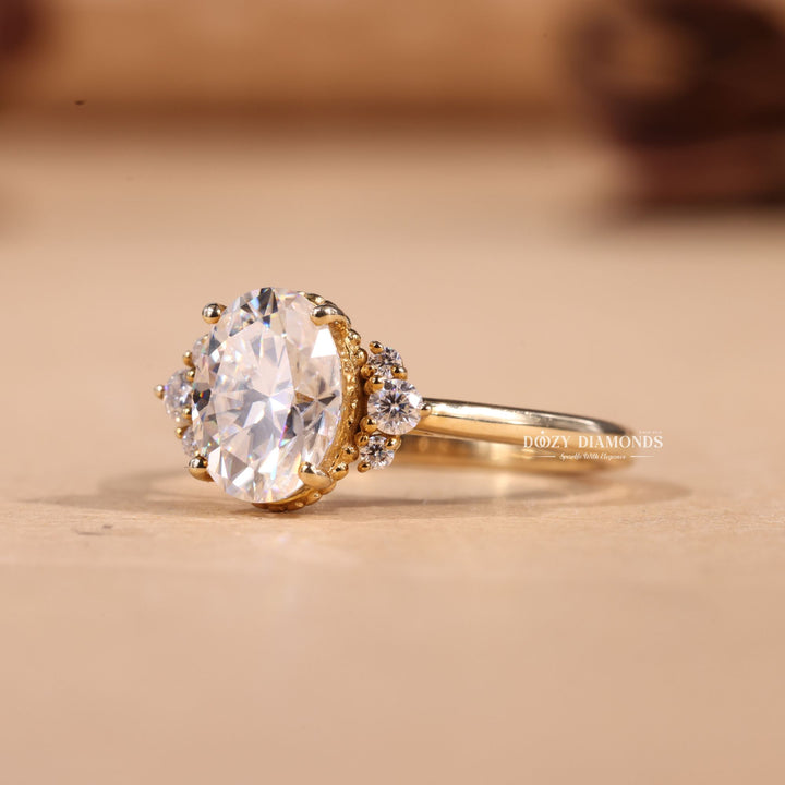 2.0CT-3.0CT Oval E/VS2 Lab Grown Vintage Cluster Diamond Engagement Ring