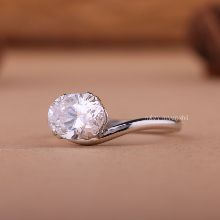 2.0CT-3.0CT East West Oval F/VS1 Lab Grown Diamond Wave Engagement Ring