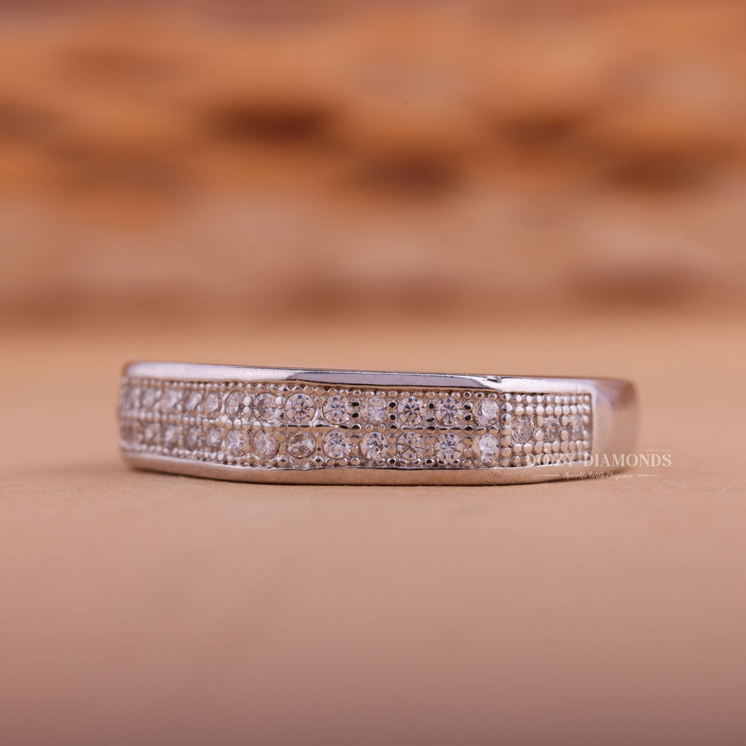 Round EF/VVS Diamond Double Row Lab Grown Wedding Band