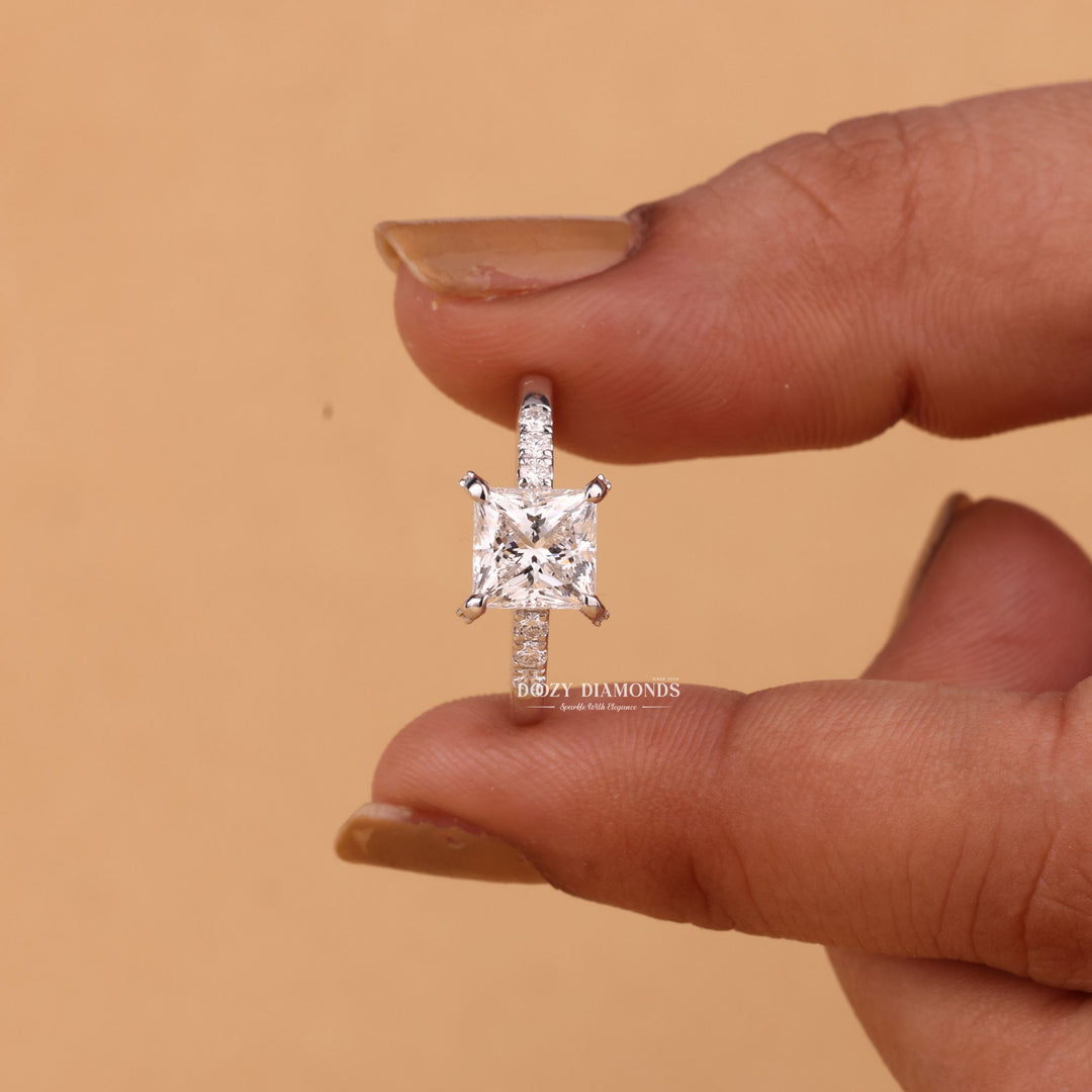 1.0CT-2.0CT Princess Cut F/VS1 Lab Grown Hidden Halo Diamond Engagement Ring