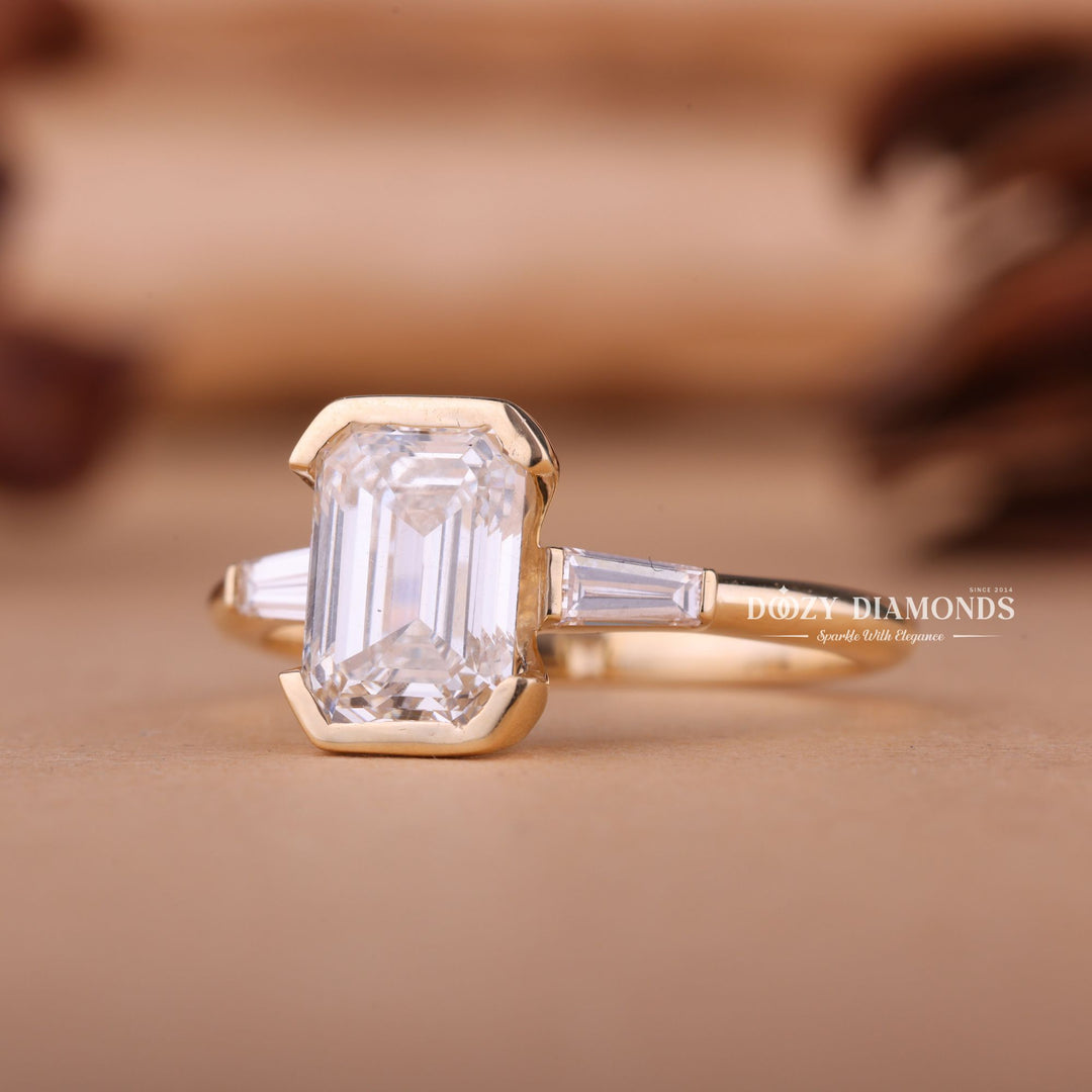 2.0CT-3.0CT Emerald E/VS1 Lab Created Diamond Three Stone Engagement Ring