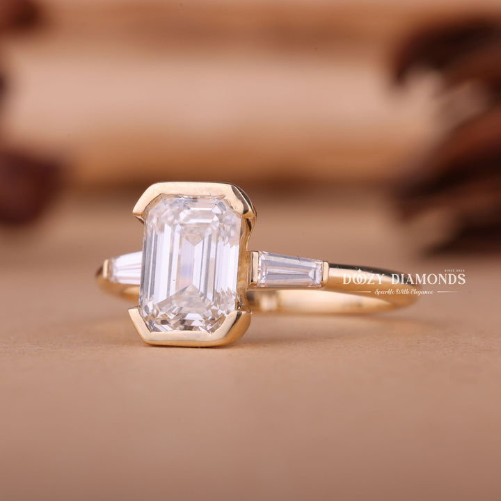 2.0CT-3.0CT Emerald E/VS1 Lab Created Diamond Three Stone Engagement Ring