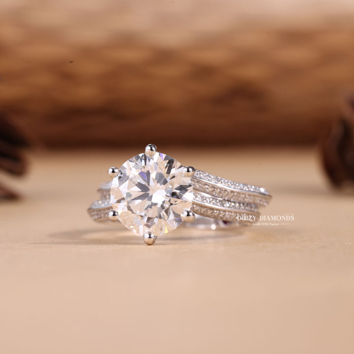 2.0CT Round Cut EF-VS2 Lab Grown Pave Engagement Ring with Stacking Curved Wedding Band