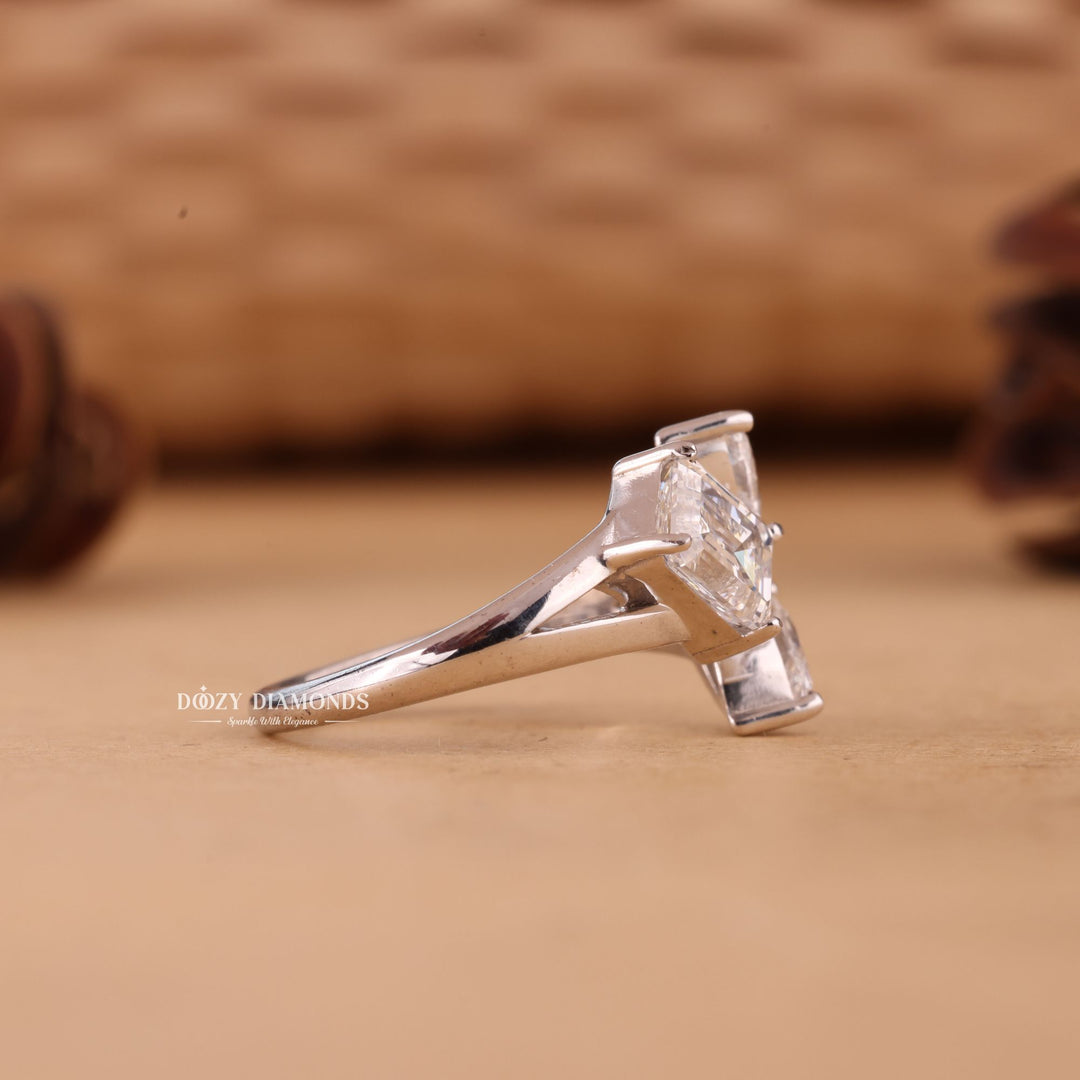 Marquise & Emerald Cut E/VS2 Lab Grown Three Stone Diamond Engagement Ring