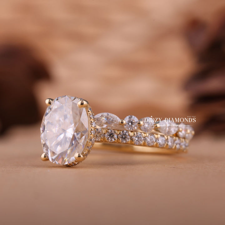 1.50CT Oval F-VS Lab Grown Diamond Hidden Halo Bridal Ring Set