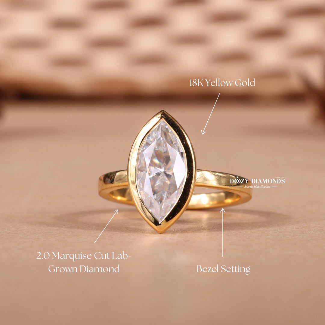 2.0CT-3.0CT Bezel Set Marquise E/VS1 Lab Grown Diamond Engagement Ring