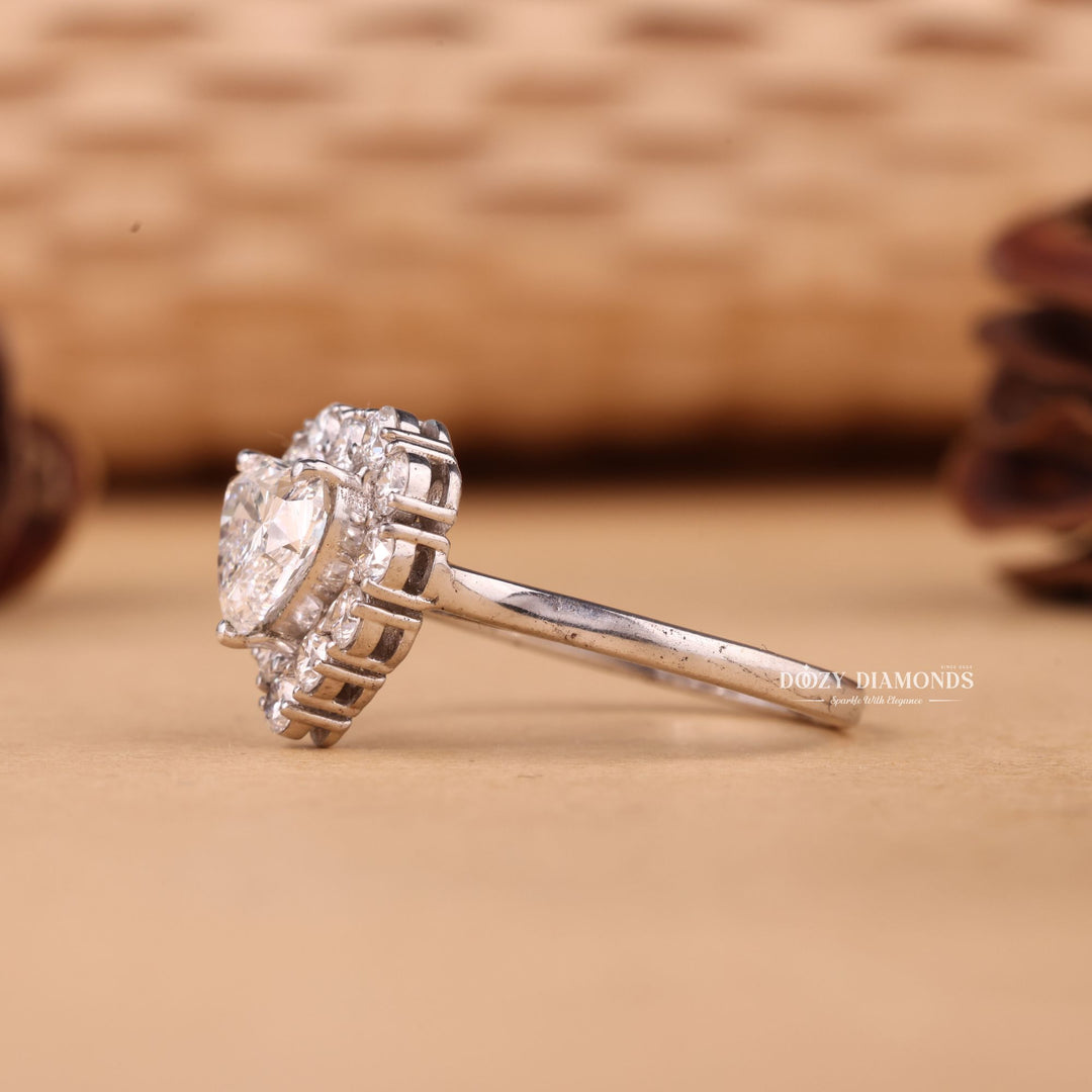 1.0CT-2.0CT Heart Cut E/VS1 Lab Grown Diamond Halo Engagement Ring